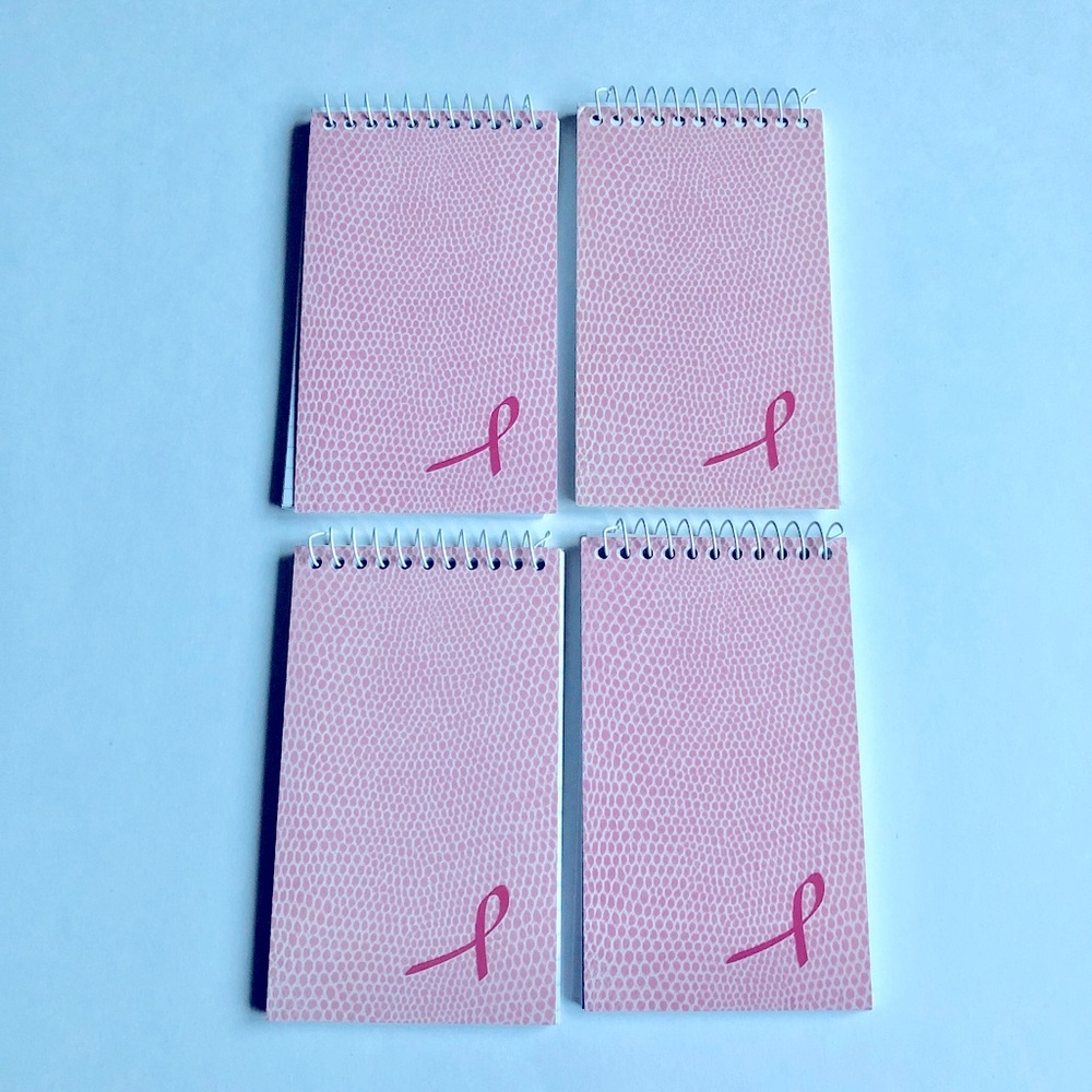 NEW Memo Book Spiral, 3” x 5” Breast Cancer Pink Ribbon, 60 Sheets, 4 Memo Books